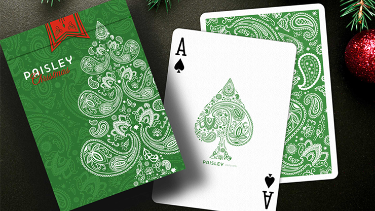 Paisley Metallic Green Christmas Playing Cards by Dutch Card House Company