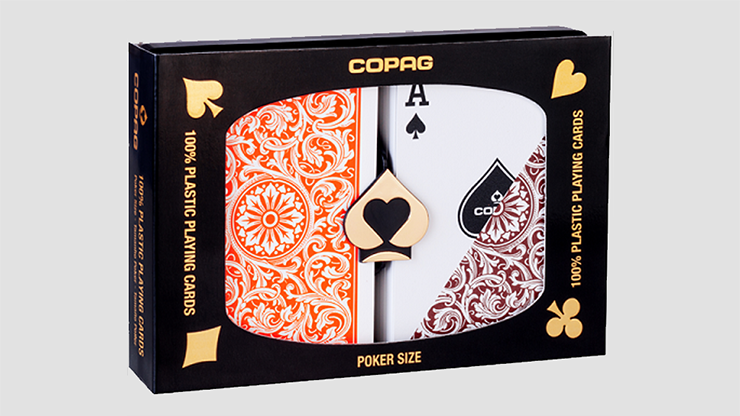 Copag 1546 Plastic Playing Cards Poker Size Regular Index Orange/Brown Double-Deck Set