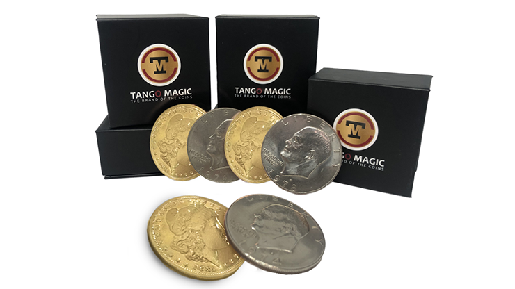 Replica Golden Morgan Hopping Half (Gimmicks and Online Instructions) by Tango Magic - Trick